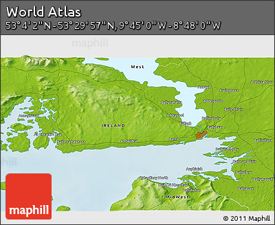 Physical 3D Map of the Area around 53° 17' 0" N, 9° 16' 30" W