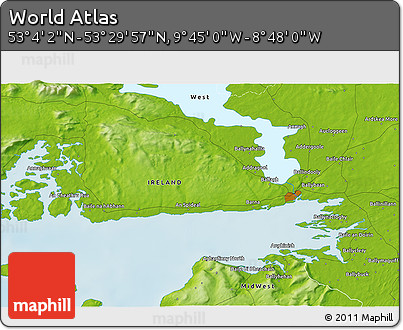 Physical 3D Map of the Area around 53° 17' 0" N, 9° 16' 30" W