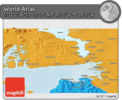 Political 3D Map of the Area around 53° 17' 0" N, 9° 16' 30" W