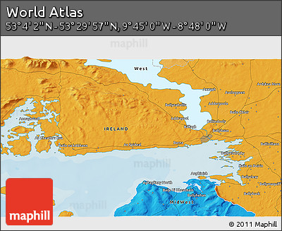 Political 3D Map of the Area around 53° 17' 0" N, 9° 16' 30" W