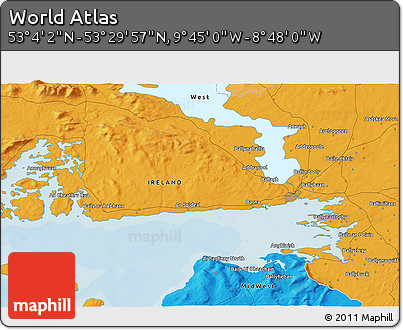 Political 3D Map of the Area around 53° 17' 0" N, 9° 16' 30" W