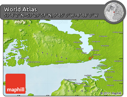 Physical Map of the Area around 53° 17' 0" N, 9° 16' 30" W