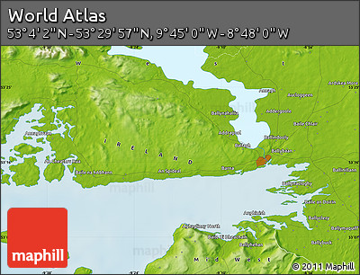 Physical Map of the Area around 53° 17' 0" N, 9° 16' 30" W