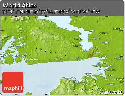 Physical Map of the Area around 53° 17' 0" N, 9° 16' 30" W