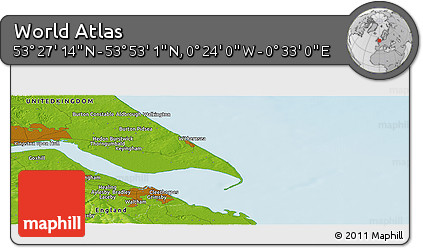 Physical Panoramic Map of the Area around 53° 40' 8" N, 0° 4' 30" E