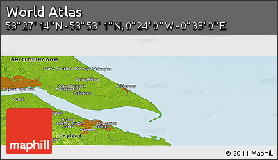 Physical Panoramic Map of the Area around 53° 40' 8" N, 0° 4' 30" E