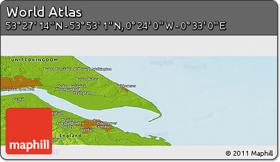 Physical Panoramic Map of the Area around 53° 40' 8" N, 0° 4' 30" E