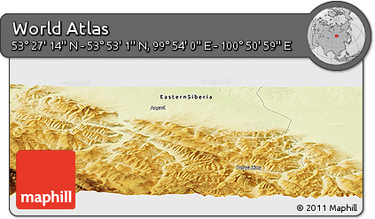 Physical Panoramic Map of the Area around 53° 40' 8" N, 100° 22' 30" E