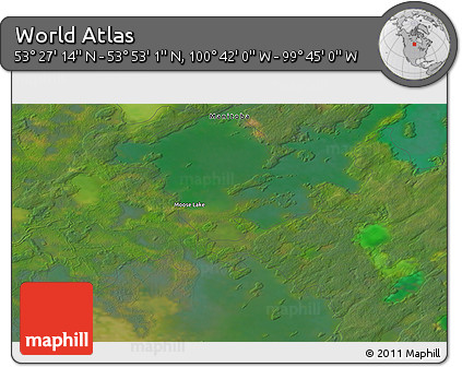 Satellite 3D Map of the Area around 53° 40' 8" N, 100° 13' 29" W