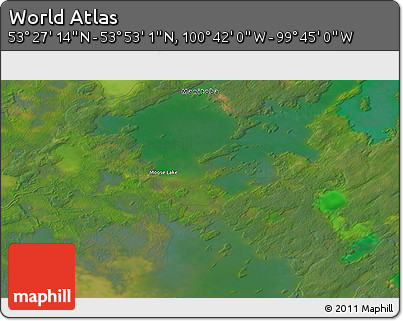 Satellite 3D Map of the Area around 53° 40' 8" N, 100° 13' 29" W