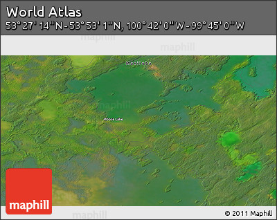 Satellite 3D Map of the Area around 53° 40' 8" N, 100° 13' 29" W