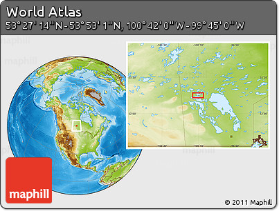 Physical Location Map of the Area around 53° 40' 8" N, 100° 13' 29" W