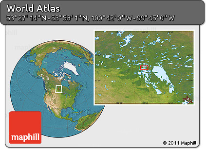 Satellite Location Map of the Area around 53° 40' 8" N, 100° 13' 29" W