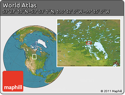 Satellite Location Map of the Area around 53° 40' 8" N, 100° 13' 29" W