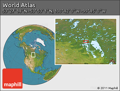 Satellite Location Map of the Area around 53° 40' 8" N, 100° 13' 29" W