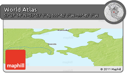 Physical Panoramic Map of the Area around 53° 40' 8" N, 100° 13' 29" W