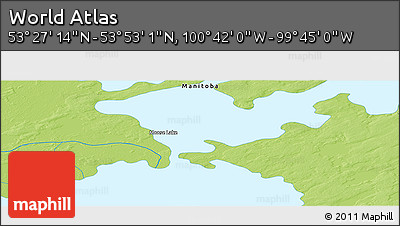 Physical Panoramic Map of the Area around 53° 40' 8" N, 100° 13' 29" W