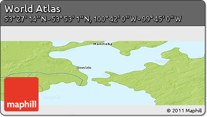 Physical Panoramic Map of the Area around 53° 40' 8" N, 100° 13' 29" W
