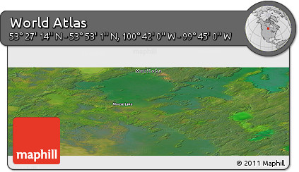 Satellite Panoramic Map of the Area around 53° 40' 8" N, 100° 13' 29" W