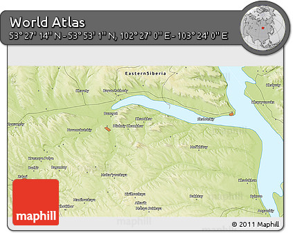 Physical 3D Map of the Area around 53° 40' 8" N, 102° 55' 30" E