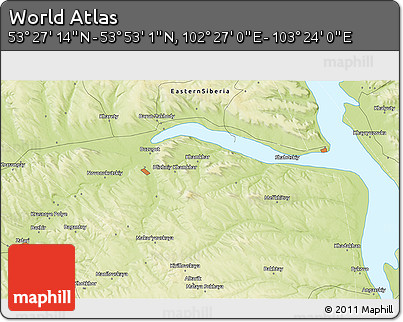 Physical 3D Map of the Area around 53° 40' 8" N, 102° 55' 30" E