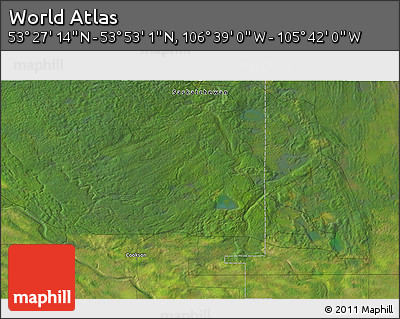 Satellite 3D Map of the Area around 53° 40' 8" N, 106° 10' 30" W