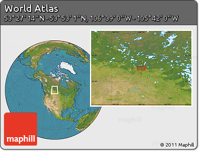 Satellite Location Map of the Area around 53° 40' 8" N, 106° 10' 30" W
