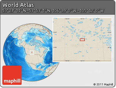 Shaded Relief Location Map of the Area around 53° 40' 8" N, 106° 10' 30" W