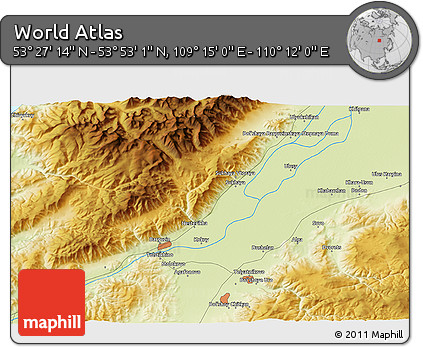 Physical 3D Map of the Area around 53° 40' 8" N, 109° 43' 29" E