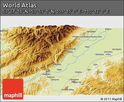 Physical 3D Map of the Area around 53° 40' 8" N, 109° 43' 29" E