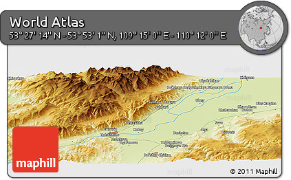 Physical Panoramic Map of the Area around 53° 40' 8" N, 109° 43' 29" E