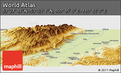 Physical Panoramic Map of the Area around 53° 40' 8" N, 109° 43' 29" E