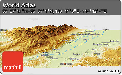 Physical Panoramic Map of the Area around 53° 40' 8" N, 109° 43' 29" E