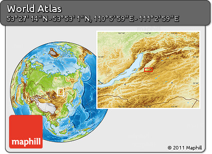 Physical Location Map of the Area around 53° 40' 8" N, 110° 34' 29" E