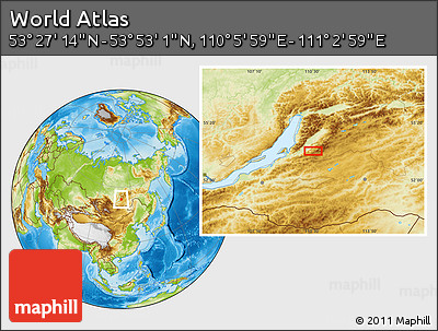 Physical Location Map of the Area around 53° 40' 8" N, 110° 34' 29" E
