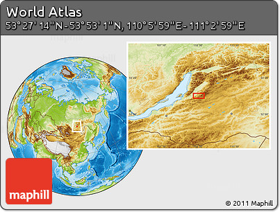 Physical Location Map of the Area around 53° 40' 8" N, 110° 34' 29" E