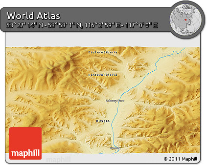 Physical 3D Map of the Area around 53° 40' 8" N, 116° 31' 30" E