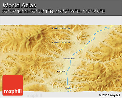 Physical 3D Map of the Area around 53° 40' 8" N, 116° 31' 30" E
