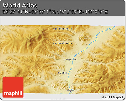 Physical 3D Map of the Area around 53° 40' 8" N, 116° 31' 30" E