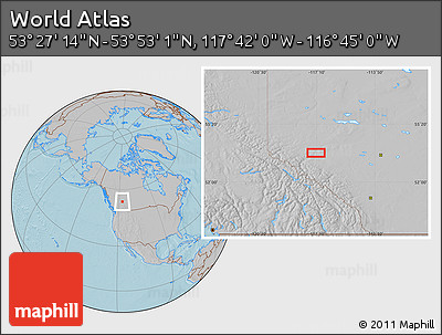 Gray Location Map of the Area around 53° 40' 8" N, 117° 13' 29" W, hill shading