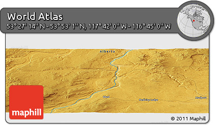 Physical Panoramic Map of the Area around 53° 40' 8" N, 117° 13' 29" W