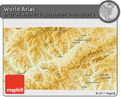 Physical 3D Map of the Area around 53° 40' 8" N, 119° 4' 29" E