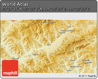 Physical 3D Map of the Area around 53° 40' 8" N, 119° 4' 29" E