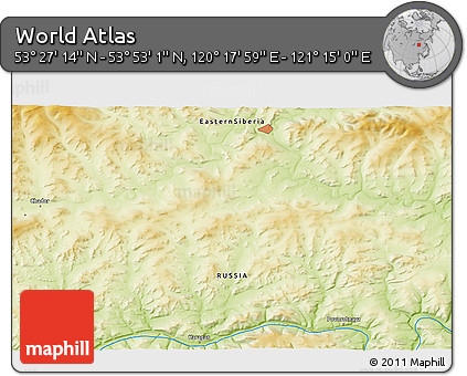 Physical 3D Map of the Area around 53° 40' 8" N, 120° 46' 30" E