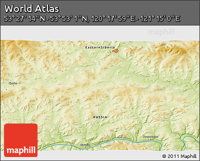 Physical 3D Map of the Area around 53° 40' 8" N, 120° 46' 30" E
