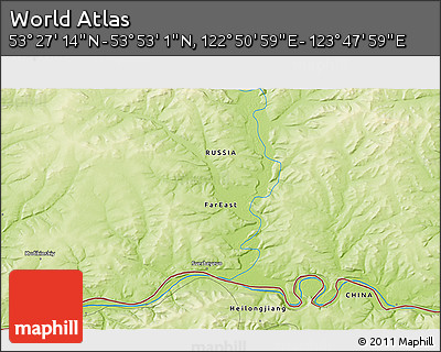 Physical 3D Map of the Area around 53° 40' 8" N, 123° 19' 29" E