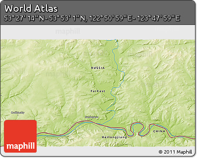 Physical 3D Map of the Area around 53° 40' 8" N, 123° 19' 29" E