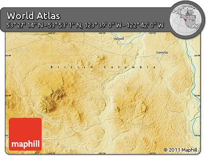 Physical Map of the Area around 53° 40' 8" N, 123° 10' 30" W