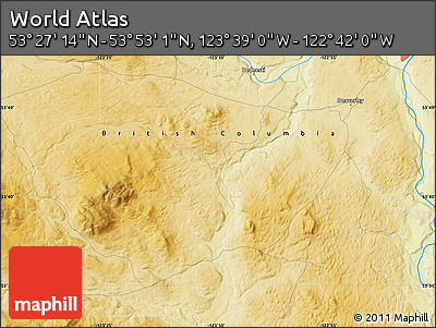 Physical Map of the Area around 53° 40' 8" N, 123° 10' 30" W