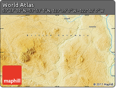 Physical Map of the Area around 53° 40' 8" N, 123° 10' 30" W